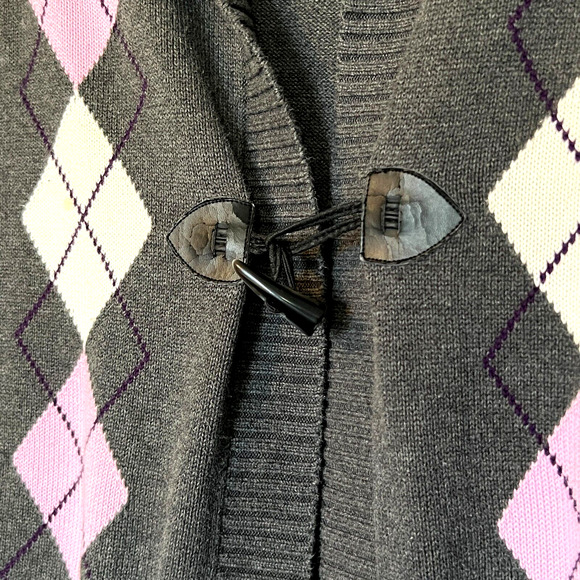 Tommy Hilfiger Womens 1X Cardigan Sweater Argyle Print Toggle Close Short Sleeve - Picture 4 of 5